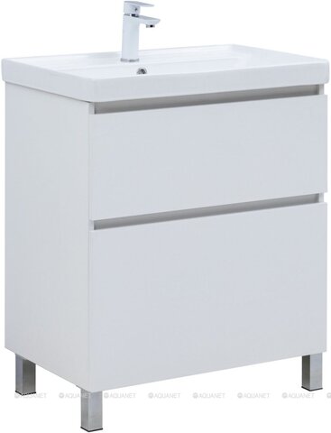 Aquanet 345376 Тумба с раковиной Вега 70 (Ирис) напольная 2 ящ. цв. белый глянец (345376)