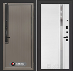 Входная дверь в квартиру Лабиринт Лаб про 1 Велютто кофе с зеркальной тонированной вставкой 31 Белый софт рельеф