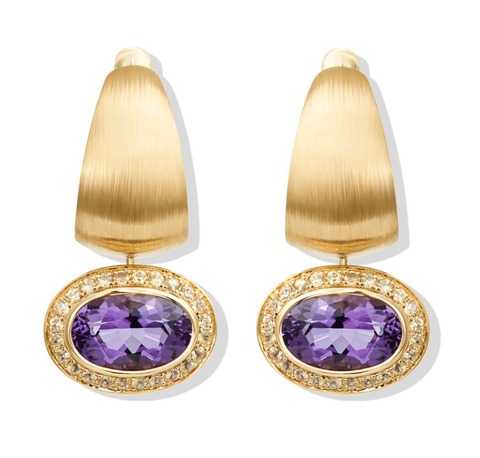 Серьги с Аметистом и Желтыми Сапфирами, Эмаль, E0178-61/2