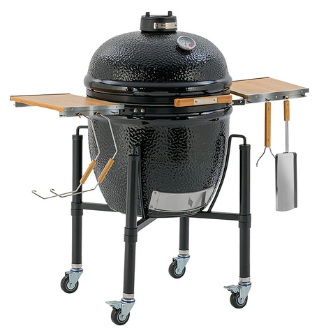 Гриль керамический Monolith Grill ONE.66 (LeChef), черный на колесиках и с боковыми столиками