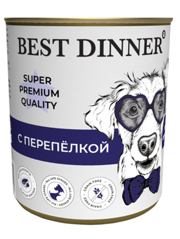 Best Dinner Super Premium Мясные деликатесы для взр собак и щенков с 6 мес (перепелка) 340 гр