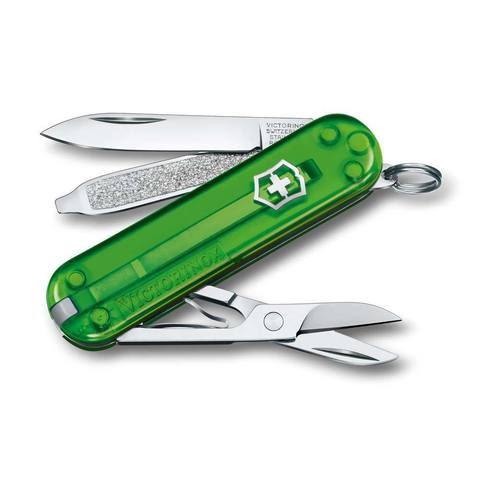 Нож-брелок Victorinox Classic SD Transparent Colors, Green Tea (0.6223.T41G) 7 функций, 58 мм. в сложенном виде, цвет зелёный полупрозрачный | Wenger-Victorinox.Ru