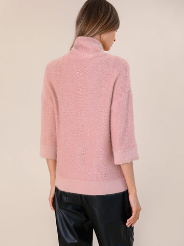 Женский свитер бежево-розового цвета из ангоры - фото 4