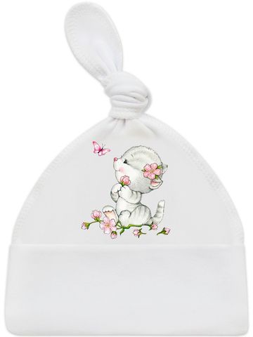 Шапочка с принтом "Киска с бабочкой"