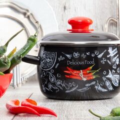 Кастрюля сталь, эмал, 5.5 л, с крыш, крышка сталь, Appetite, Chilli, 1RC221M/1МС221М, индукц