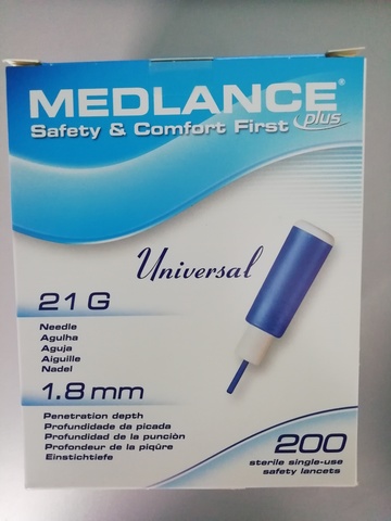 7644 Ланцет автоматический Medlance plus Universal 1,8 мм 21G, для капиллярного забора крови, 200 штук, голубые /HTL-STREFA S.A., Польша/