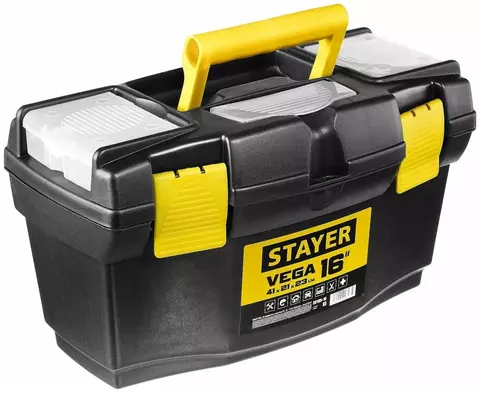 Ящик с органайзером STAYER Vega 38105-16_z03, 41x21x23 см, 16'' , черный/желтый