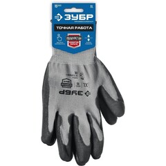 ЗУБР ТОЧНАЯ РАБОТА, XL (10), перчатки с полиуретановым покрытием, тонкие, комфортные, для точных работ, 15 класс, Профессионал (11275-XL)