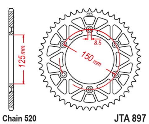 Звезда ведомая алюминиевая JTA897 42BLK