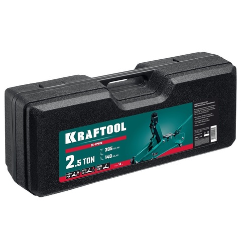 KRAFTOOL S-PIN, в кейсе 2.5т, 140-385 мм, Подкатной домкрат с увеличенным подъемом и фиксатором (43457-2.5-K)