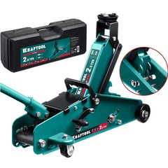 KRAFTOOL S-PIN, в кейсе 2.5 т, 140 - 385 мм, с увеличенным подъемом и фиксатором, подкатной домкрат (43457-2.5-K)