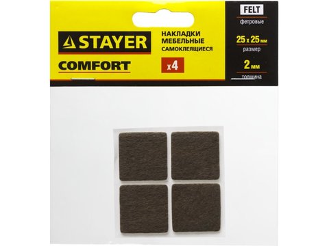 STAYER d 35 мм, самоклеящиеся, фетровые, 4 шт. коричневые, мебельные накладки (40912-25)