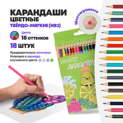 Цветные карандаши деревянные для рисования, 18 шт, MC-Basir, набор детских разноцветных карандашей "Авокадо"