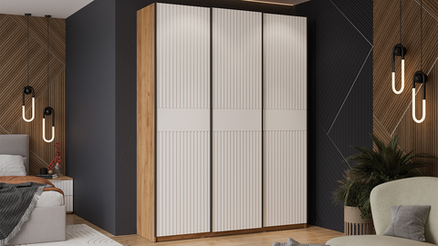 Шкаф-купе Оскар Хилтон 3-х дверный 177 дуб крафт золотой / белый матовый / ручка черная