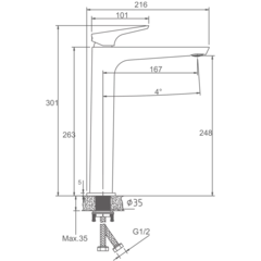 Смеситель высокий для раковины Haiba HB11726-5 золотой