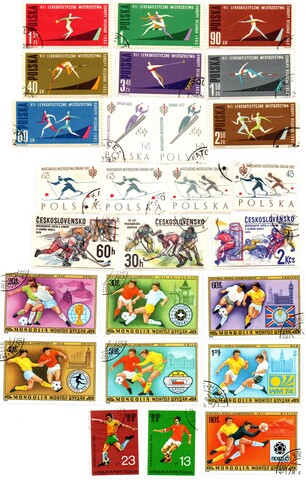 Набор марок Спорт лыжи футбол хоккей легкая атлетика 26 шт. 1962, 76 гг Польша Чехословакия Монголия XF