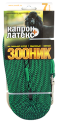 Зооник поводок капроновый с двойной латексной нитью 7м х 15мм, зеленый