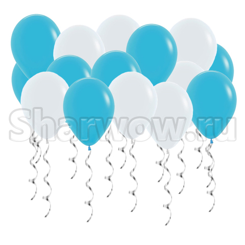 Воздушные шары с гелием под потолок Синяя бирюза, голубой и белый