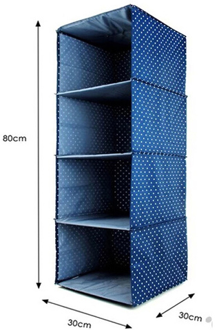 Подвесной кофр для вещей, 4 отделения, 30*30*80 см (темно-синий в горошек)