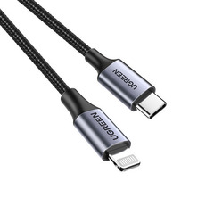 Кабель UGREEN US304 USB-C to Lightning M/M Cable Aluminum Shell Braided 1,5 m,  Grey