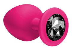 Большая розовая анальная пробка Emotions Cutie Large с чёрным кристаллом - 10 см. - 