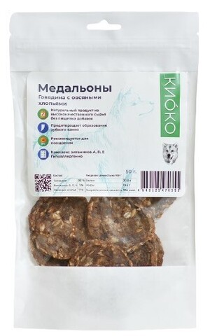 КИОКО Лакомство для собак Медальоны с овсянкой 50 г