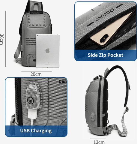 Картинка рюкзак однолямочный Ozuko 9283 white-black - 6