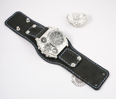 Ремешок-напульсник для часов кожаный 22 мм черный