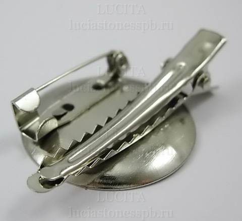 Основа для броши с круглой площадкой (29 мм)  с двумя креплениями (цвет - никель) ()