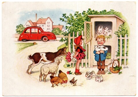 Открытка детская Юные зоологи Редкая 1954 г. XF