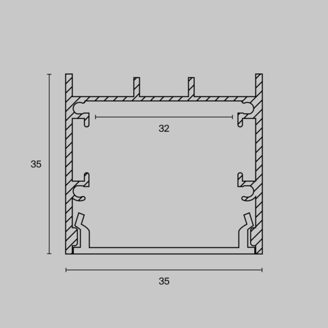 Алюминиевый профиль Maytoni накладной-подвесной 35×35 (Серебро, 2 м), ALM-3535B-S-2M
