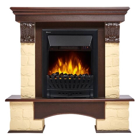 Портал Firelight Forte Classic U (угловой) камень бежевый шпон темный дуб