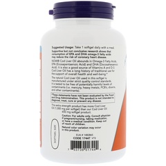 Now Foods, Рыбий жир печени трески, 1,000 мг, 180 гелевых капсул