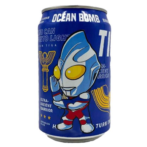 Газированный напиток Ultraman Tiga со вкусом зеленого яблока Ocean Bomb, 330 мл