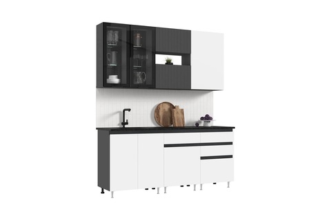 Кухня Техно-6 2.0 м графит / белый снег софт / графит софт