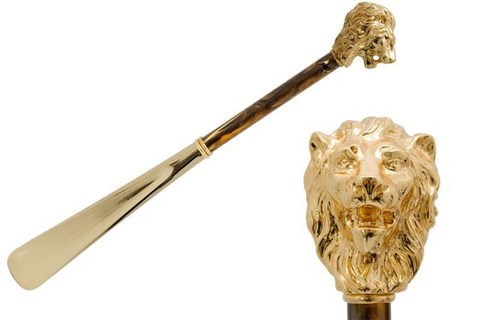 Ложка для обуви Pasotti - Gold Lion Shoehorn, Pearly Brown Shaft, Италия.