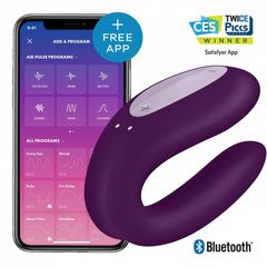 Фиолетовый вибратор для пар Double Joy с управлением через приложение - 