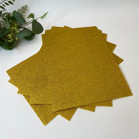Фетр для рукоделия жесткий, листовой, с блестками золотого цвета, набор 5 листов, 20х30 см.