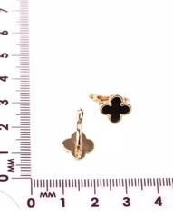 С11-6- Серьги Trendy Gold -клевер из золота с  ониксом на английском замке