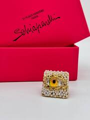 83502- Кольцо квадратное Глаз (EYE) с микрожемчугом в стиле Schiaparelli