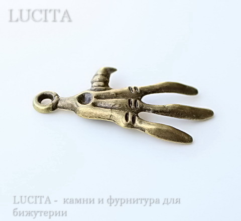 Подвеска "Рука скелета" (цвет - античная бронза) 32х19 мм