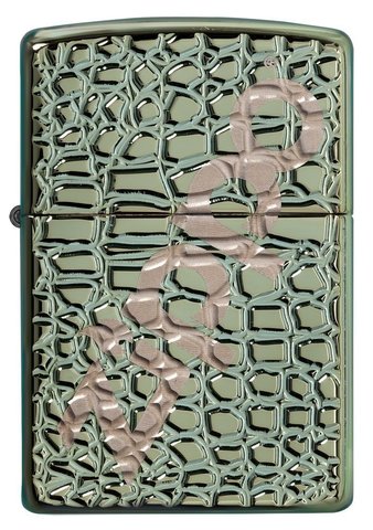 Зажигалка Zippo Armor с покрытием Chameleon, латунь/сталь, зелёная, глянцевая, 36x12x56 мм