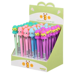 Ручка шариковая, Basir, синие чернила, серия "Осьминожка", с резиновой фигуркой и фонариком, 36 шт