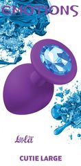 Большая фиолетовая анальная пробка Emotions Cutie Large с голубым кристаллом - 10 см. - 