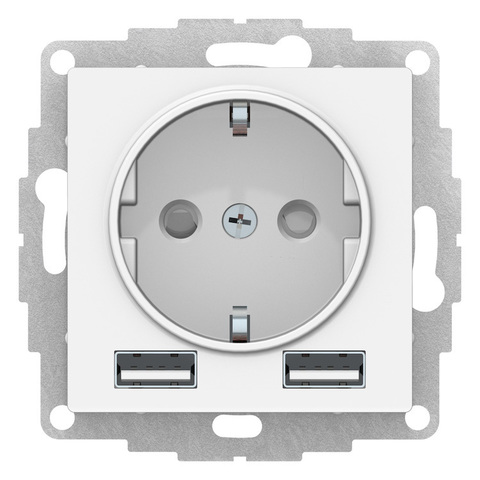 Розетка электрическая с заземлением, шторками и USBх2. Цвет Белый. Schneider Electric(Шнайдер электрик). AtlasDesign Nature. ATN000130