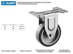 ЗУБР d 50 мм, г/п 40 кг, резина/полипропилен, термопластичное неповоротное колесо, Профессионал (30946-50-F)