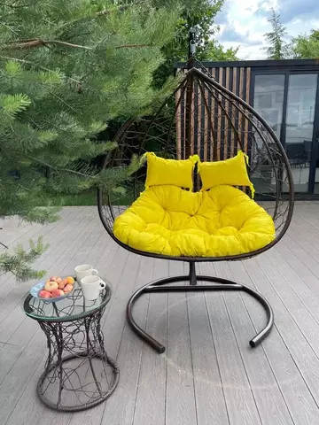 Подвесное кресло-кокон FISHT коричневое, желтая подушка (Laura Outdoor)