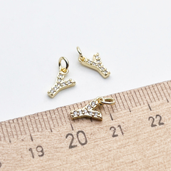 Подвеска Буква Y, позолота, фианиты, размер 9*6 мм, цена за 1 шт