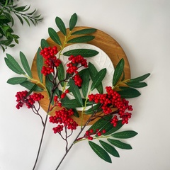 №2 Ягоды рябины на ветке, цвет красный, 53 см, набор 2 ветка.