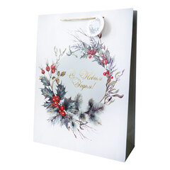 Пакет подарочный L вертикальный, С Новым Годом, Новогодний венок, 30*40*11 см (Д*В*Ш), 1 шт.